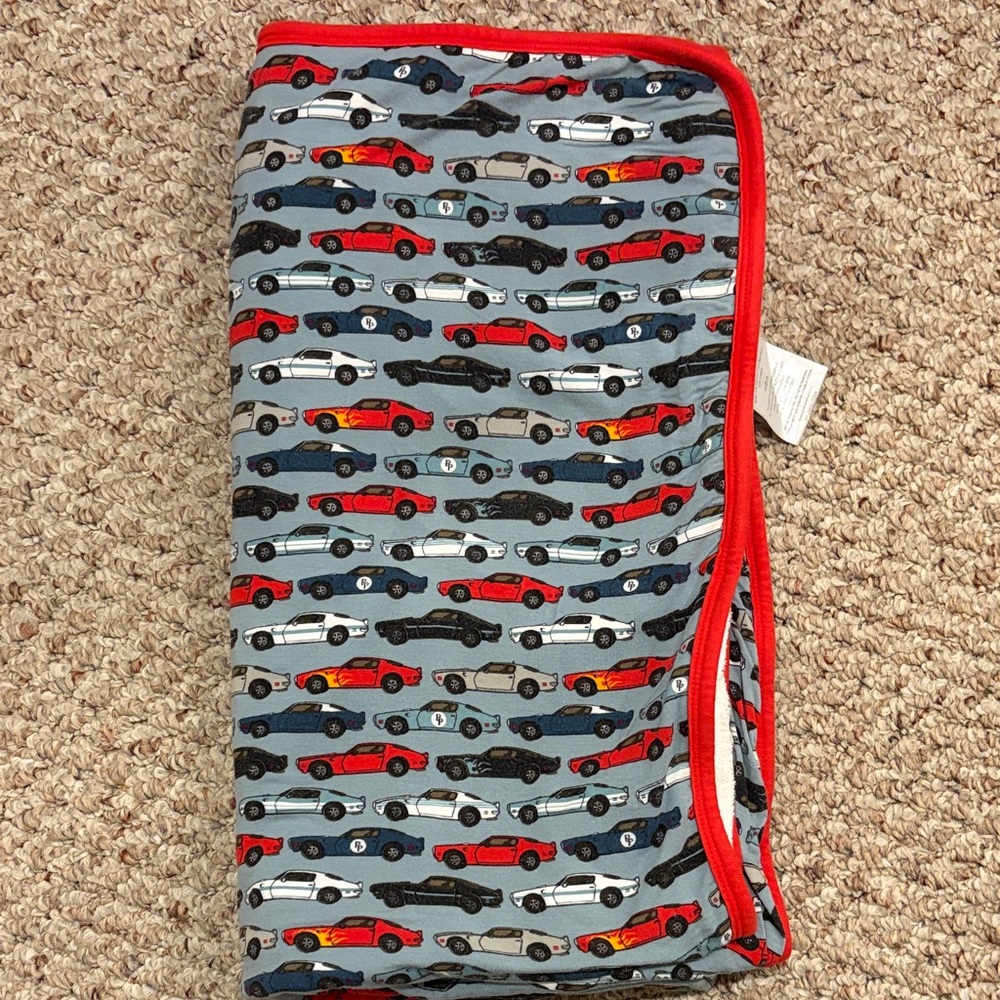 Posh Peanut Car Print Blanket with Red Trim